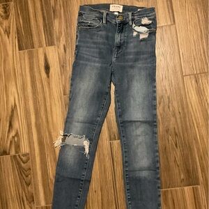 Frame Denim Women's Ripped Skinny Jeans in Dark Blue